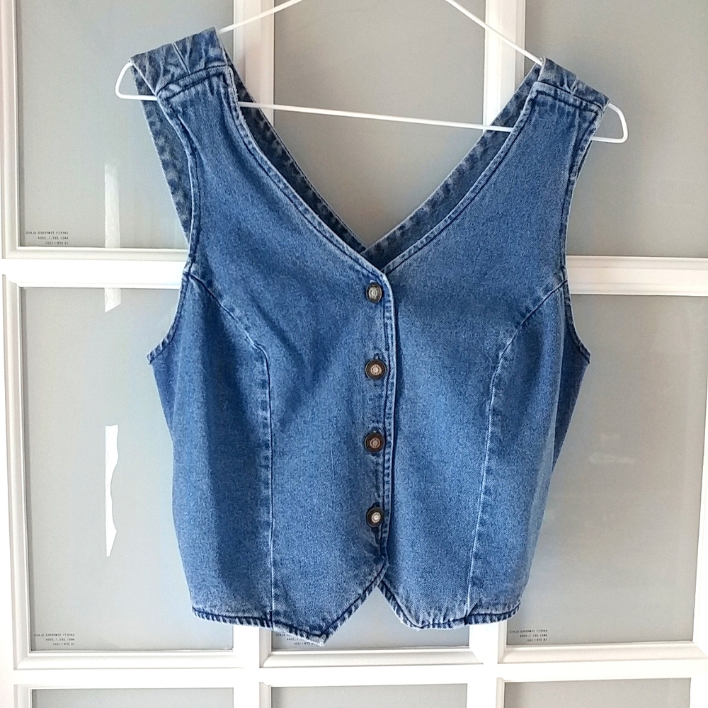 Classic Denim Button-Front Women's Vest Top - Blue